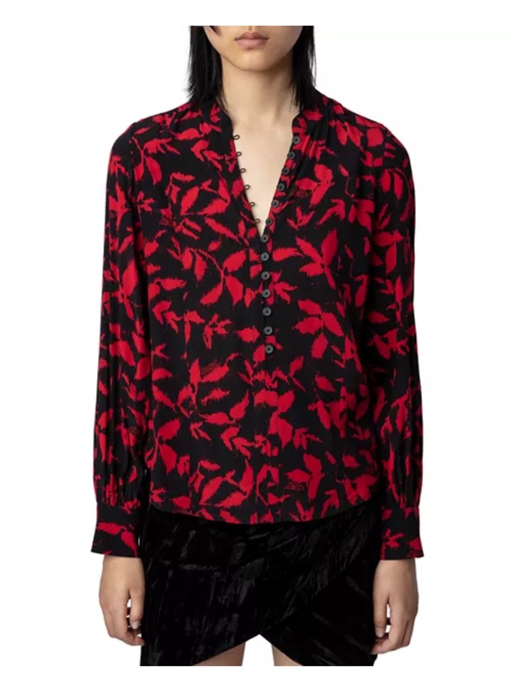 Zadig & Voltaire Twina Soft Ikat Blouse Black Red XS